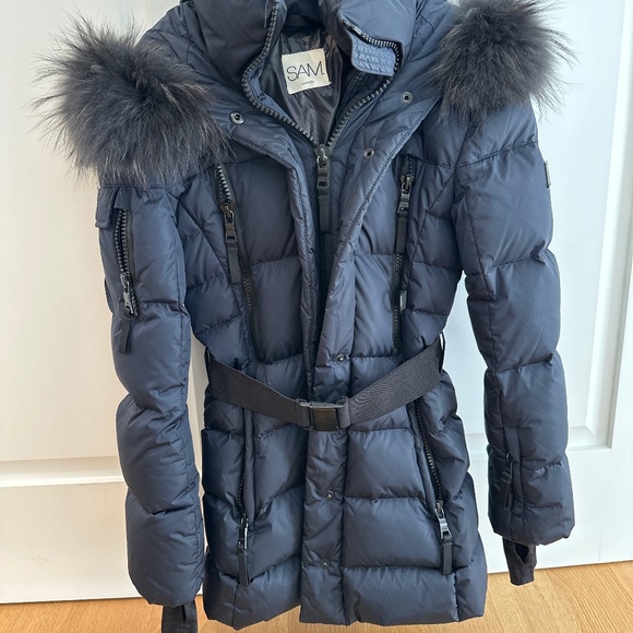 Down coat with fur hood